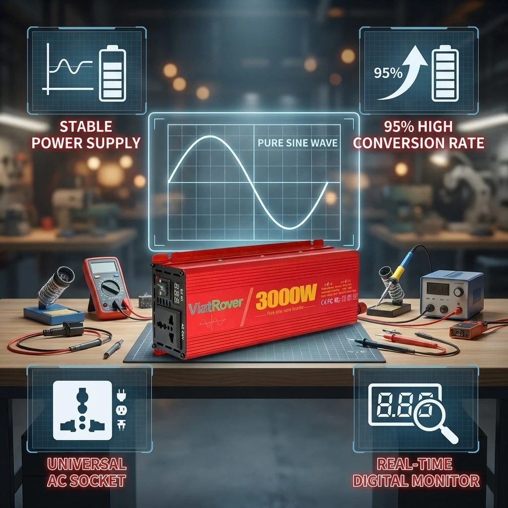 다용도 순수 정현파 인버터 1200W/2000W/2600W (노트북, 휴대폰, 태블릿용) - 가정, 자동차, RV 호환 110V-120V 220V-240V