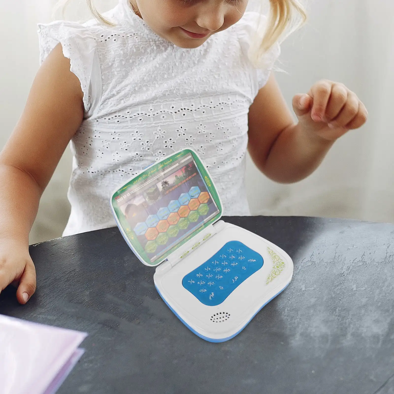 접이식 터치 아랍어 학습 기계, 조기 교육 장난감, 아랍어 언어, 어린이 노트북 장난감, 노트북 장난감 컴퓨터