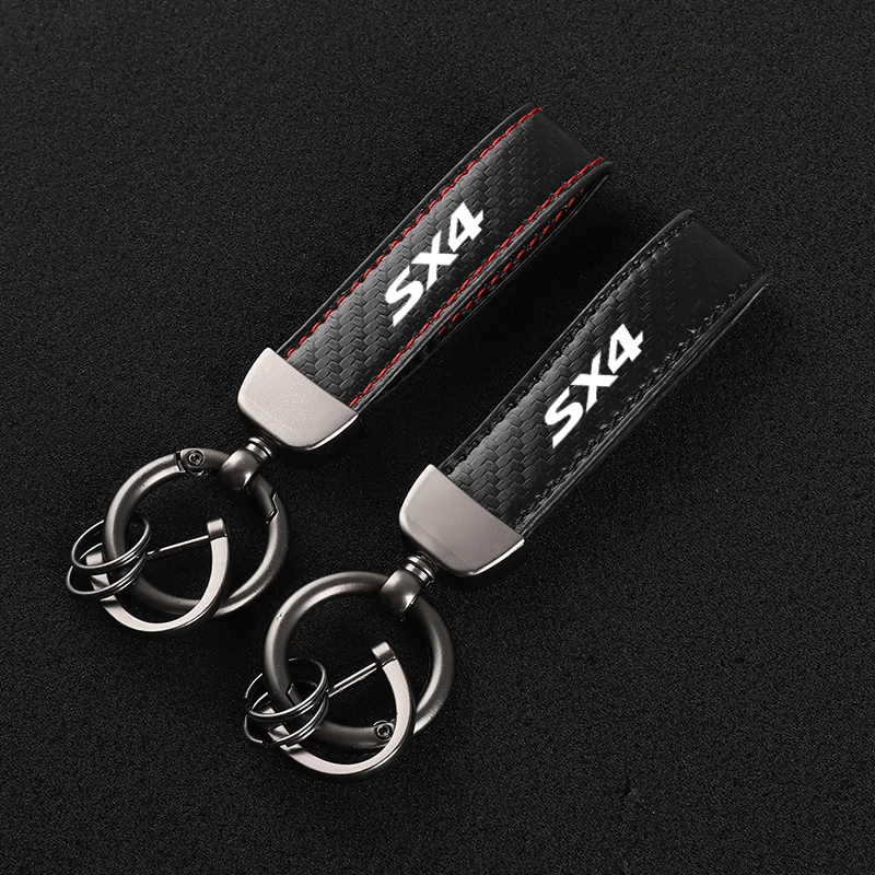 

Leather car keychain Horseshoe Buckle Jewelry for Suzuki SX4 with logo car accessories