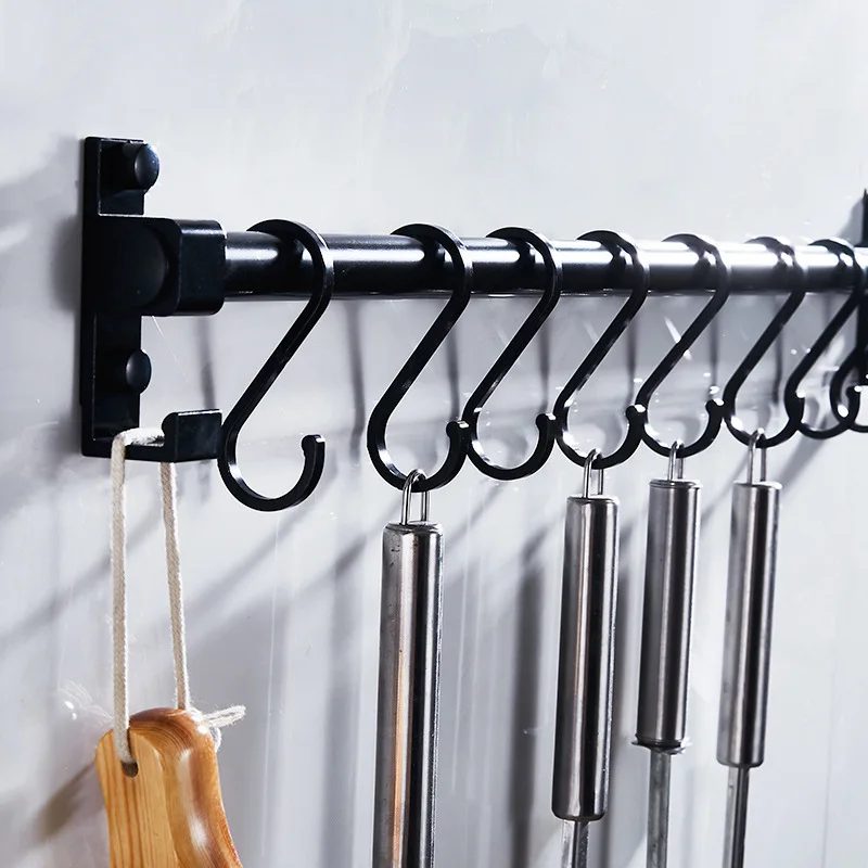 Matt Black Kitchen Hook Rack Pantry Bar Kitchen Shelf American Style Space Aluminum Frame Kitchenware Utensil Tool Storage Rack kitchen storage rack kitchen organizer kitchen organizer rack wall mounted hook rack