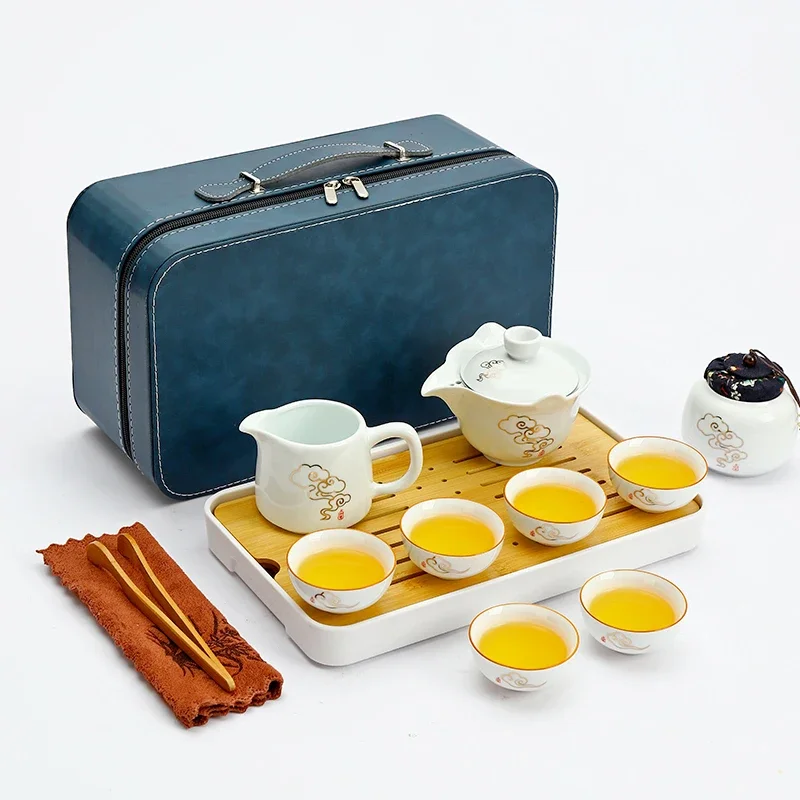 Set di teiere Portatili in Ceramica Set da tè Gaiwan da Viaggio per Esterni Set da tè per la Cerimonia del tè