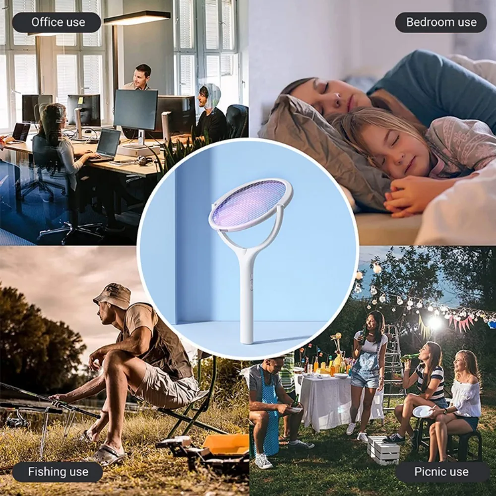 mosquito killer swatter 5-in-1 retractable extension pole electric mosquito swat multi-functional rotating net swat rechargeable USB family camping use