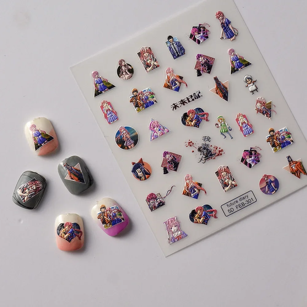 Gasai Yuno Anime Nail Stickers Otaku Nail Art Knife Gasai Yuno Self Adhesive Art Accessories Manicure Sticker for Nails