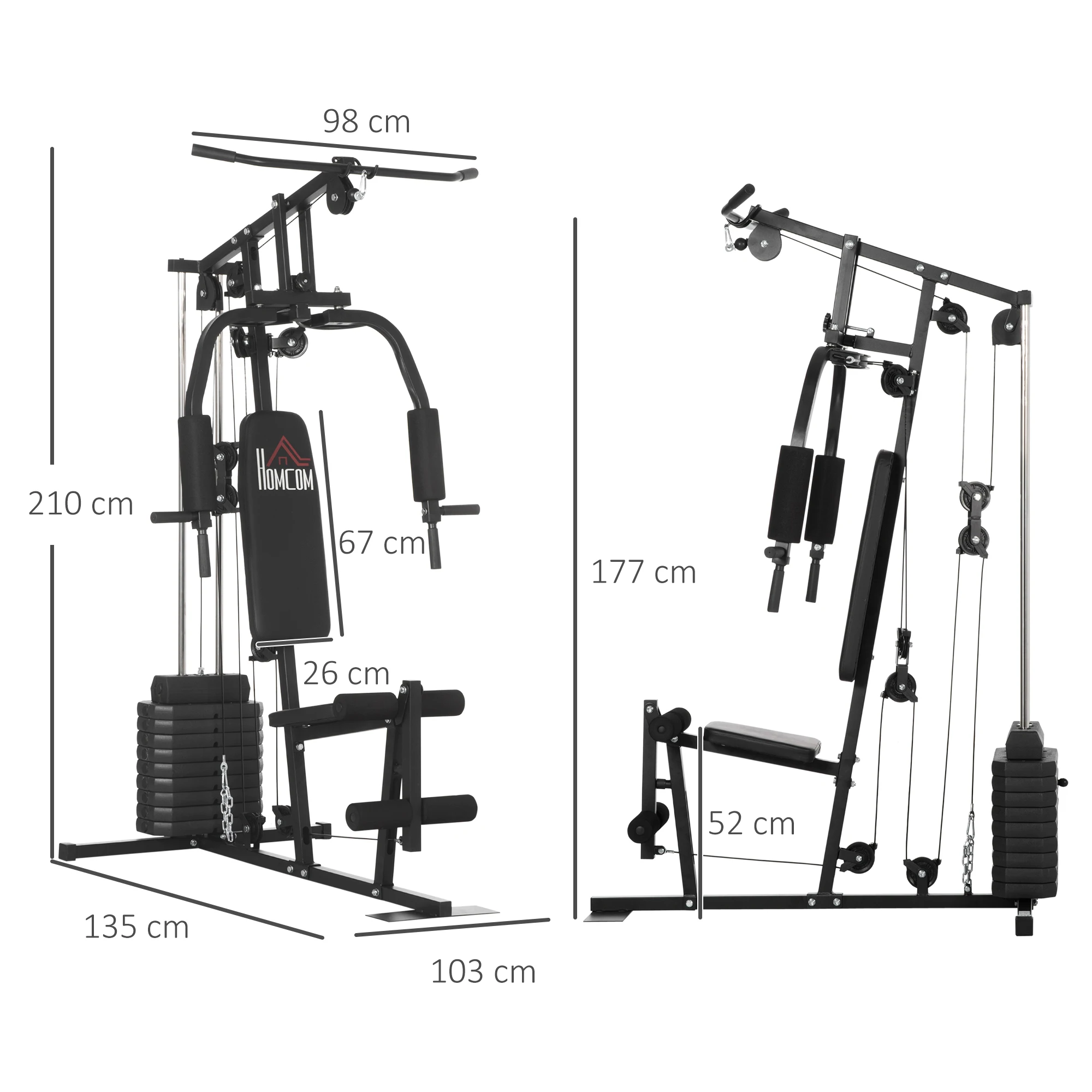 HOMCOM Máquina de Musculación con Polea y Asiento Regulable para Fitness  Entrenamiento en Gimnasio Hogar Oficina 107x120x190cm - AliExpress