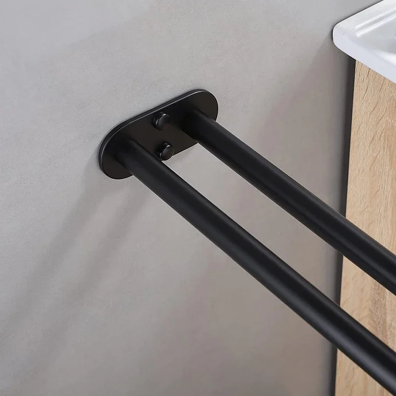 Bathroom Towel Rack Stainless Steel Holder Wall Black Double Towel Rack Hand Bar Hanger Ladder Holder Bathroom Accessories