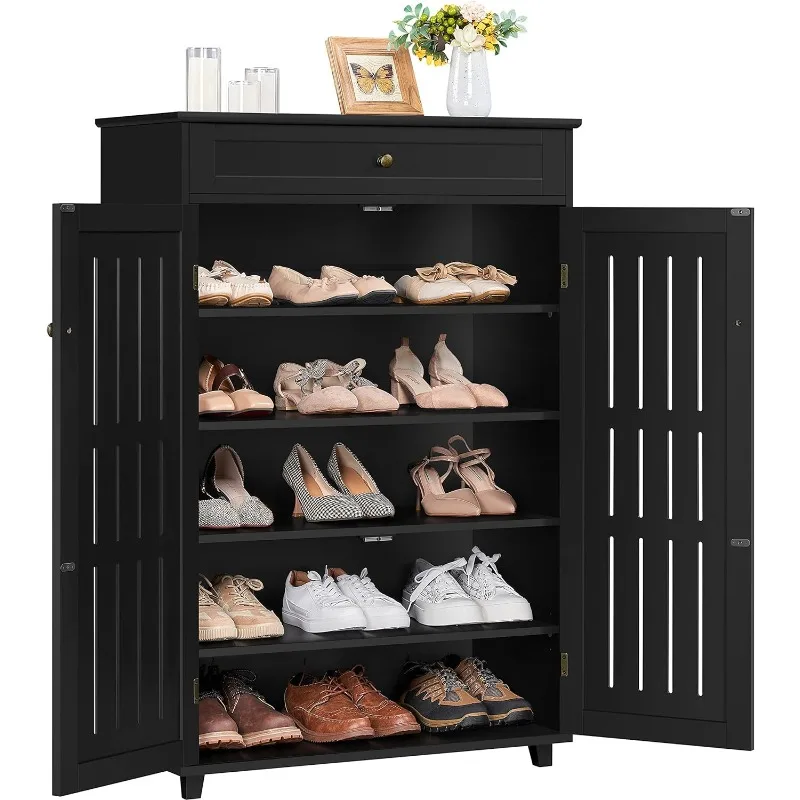 

Yaheetech Shoe Cabinet, 5-Tier Shoe Rack Organizer with 1 Drawer, Freestanding Wooden Shoe Storage Cabinet