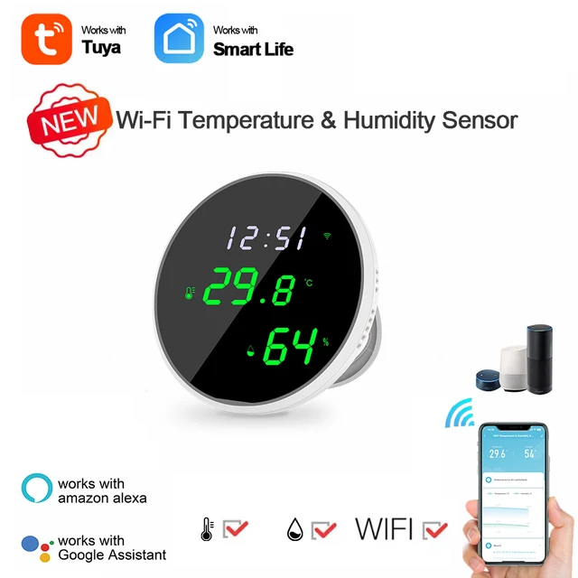 Hot TUYA Smart WiFi Temperature Humidity Sensor Link with Alexa Control  Detector