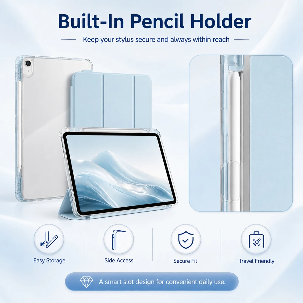Slim Acrylic iPad Case with Transparent Tri-fold Stand