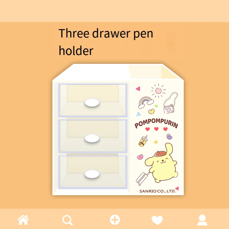 Sanrio Kuromi Cartoon Desktop Three Layer Drawer Storage Box Organizing Stationery Large Capacity Melody Storage Box Pen Holder
