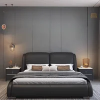 Lit double noir moderne de style italien pour chambre principale, lit de mariage luxueux, accessoires de maison et meubles de chambre 3