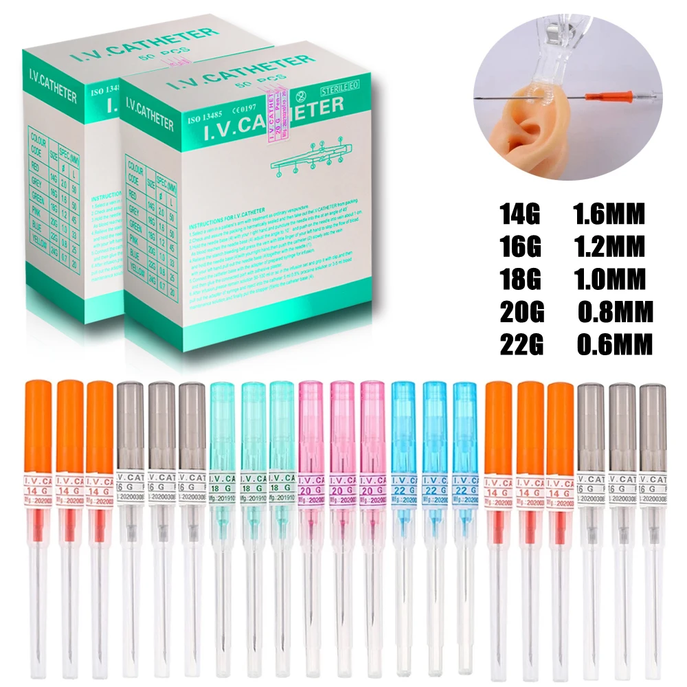 10/25/50Pcs 14G 16G 18G 20G 22G Aghi Per Piercing Per Tatuaggio Catetere In Acciaio Chirurgico Aghi Per Piercing Per Il Corpo Aghi Per Tatuaggio Steri