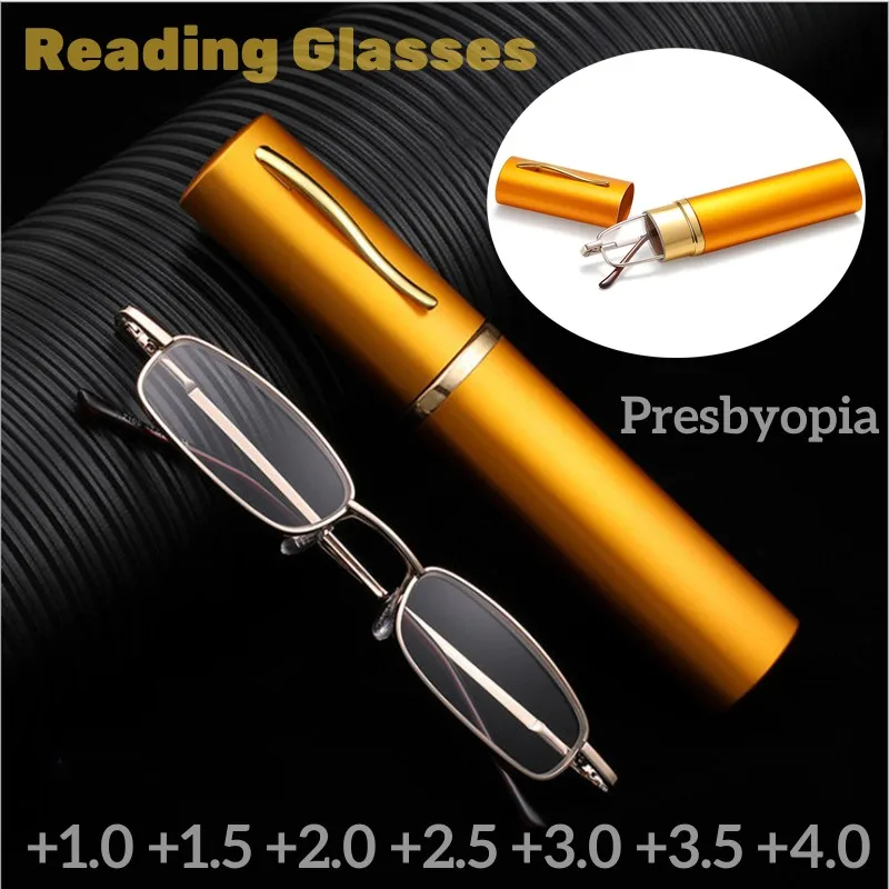 

Classic Women Men Presbyopia Glasses Retro Mini Portable Reading Glasses Pen Tube Case Anti-radiation Far Sight Eyeglasses