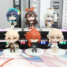 6pcs Genshin Impact Game Anime Figure Model Toy Kawaii Role Aether Lumine Amber Venti Diluc Paimon PVC Decoration Doll Gifts