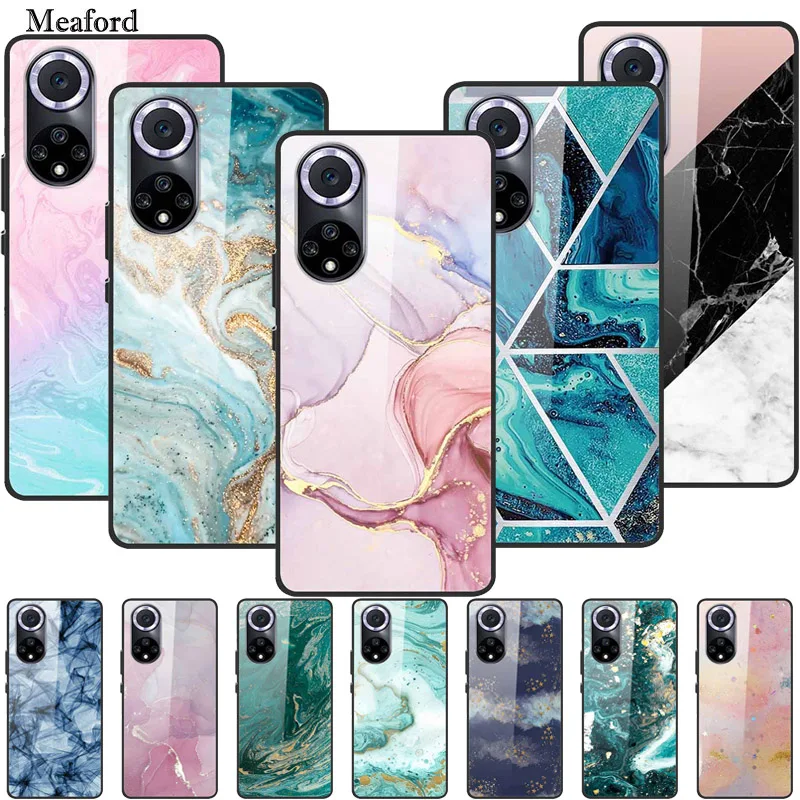 Чехол для Huawei Nova 9 Мраморное закаленное стекло жесткая задняя крышка Nova9 Funda NAM-LX9