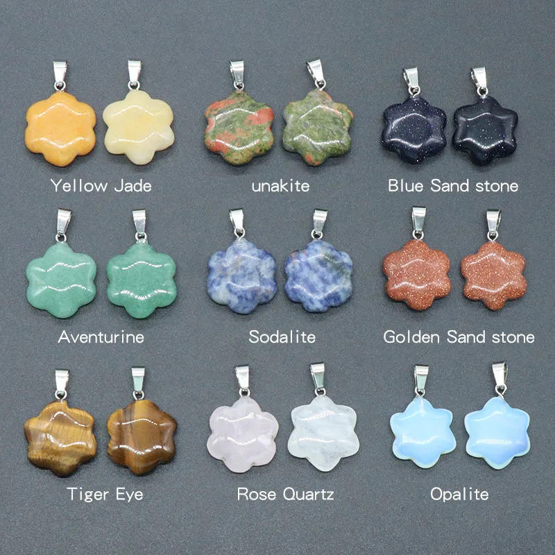 Natural Stone Opal Rose Quartz Tiger's Eye Crystal  Flower Pendants Charms for Diy Keyring Necklace Jewelry Making