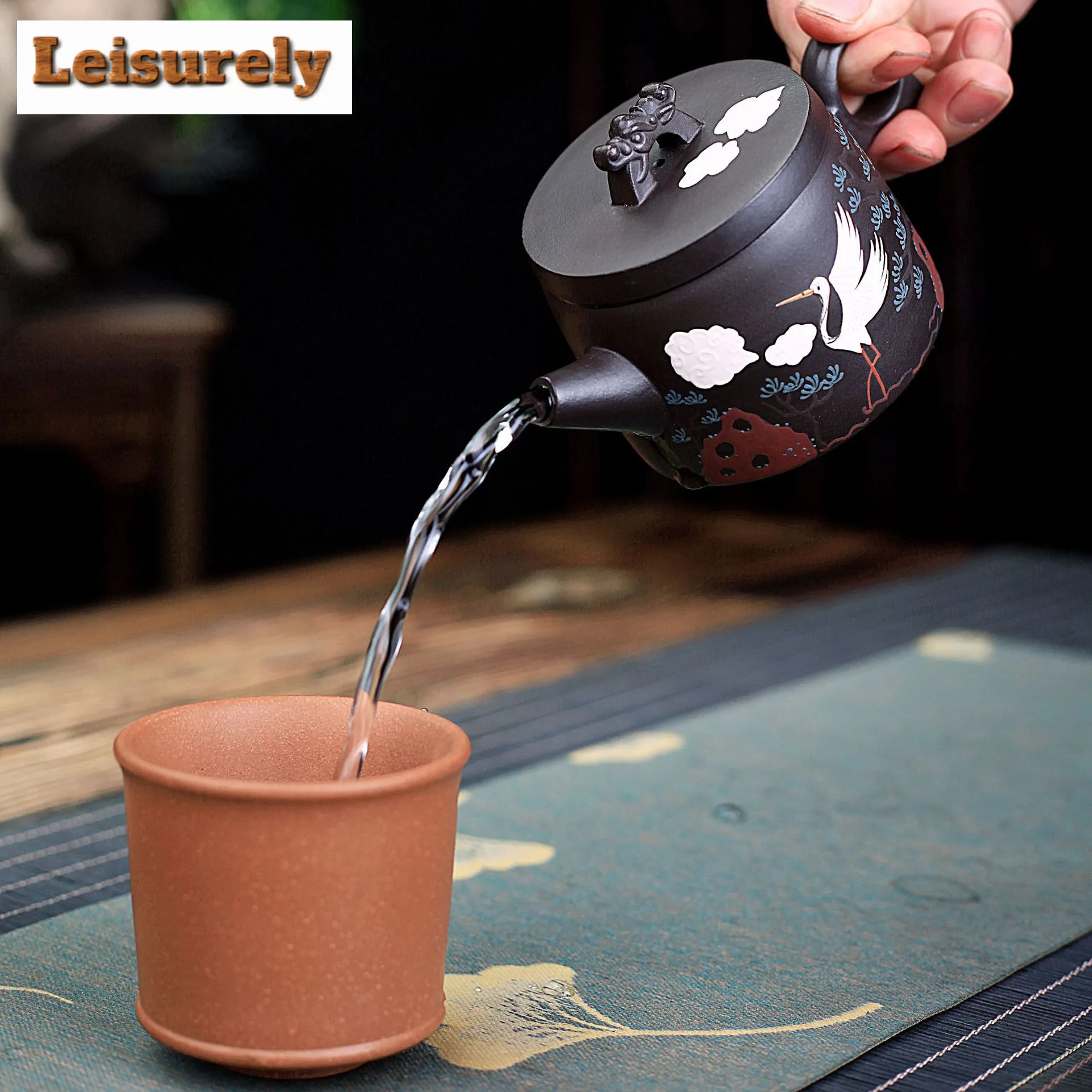 190ml Creative Yixing Purple Clay Teapots Handmade Pine Crane Pot Raw Ore Black Mud Kettle With Infuser Zisha Tea Set Supplies