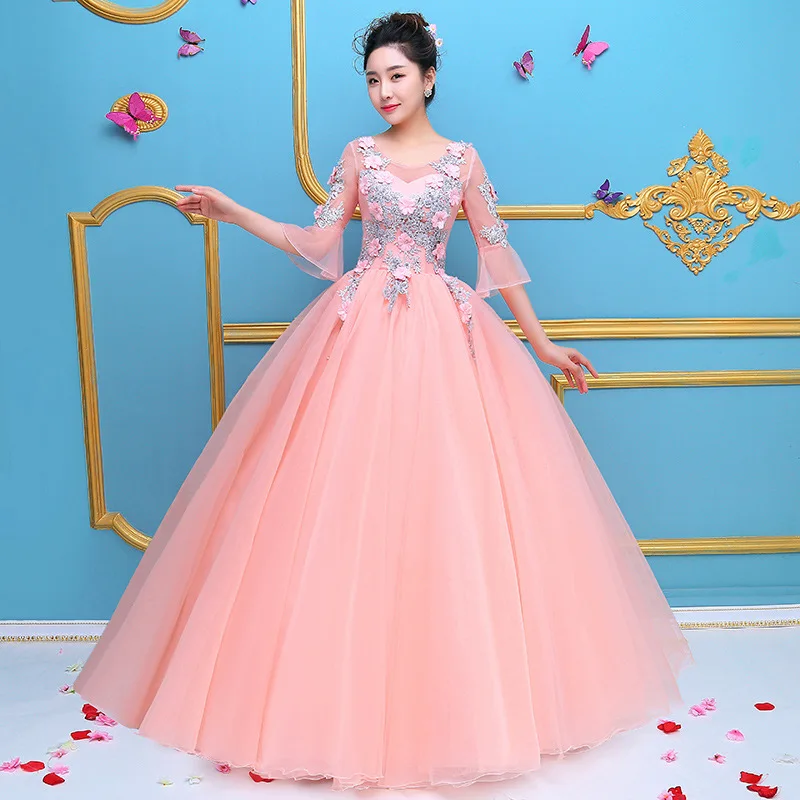 

Pink Ball Gown Women Quinceanera Dresses Tulle Appliques Prom Birthday Party Gowns Formal Vestido De Fiesta robes de soirée