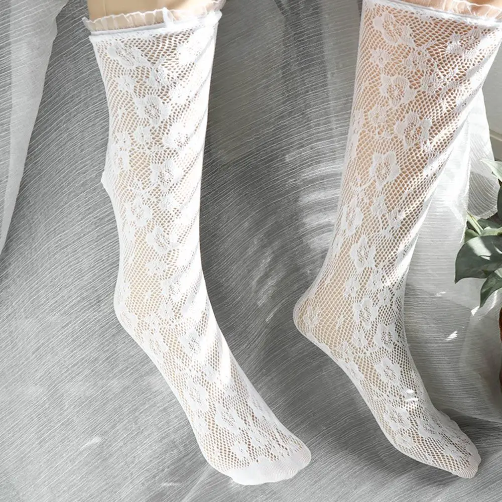 

Girls Sweet Women Korean Flower Hollow Lace Mid Tube Stockings Lolita Socks JK Socks
