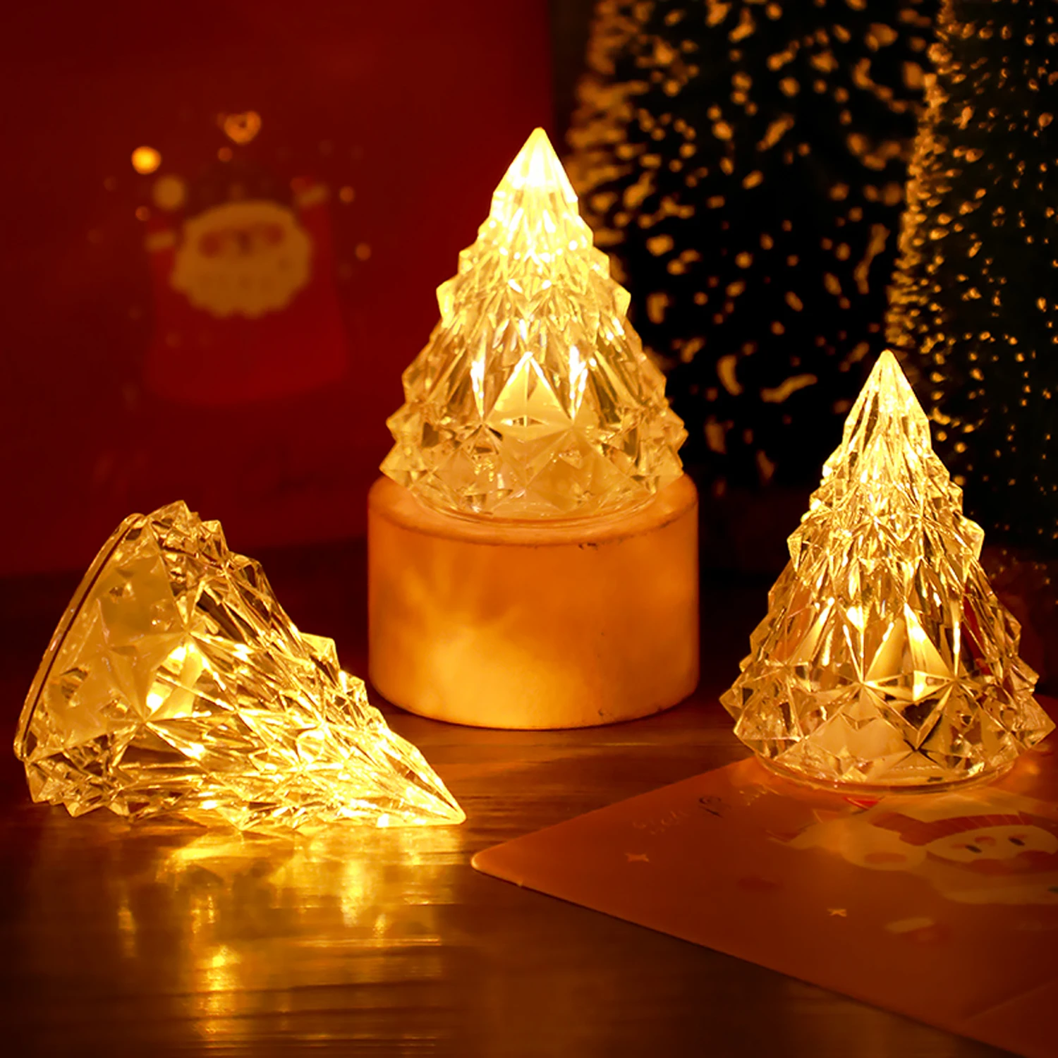 LED Electronic Candle Light Christmas Tree Crystal Night Light Desktop Ornament Valentine's Day Christmas Decoration Gift