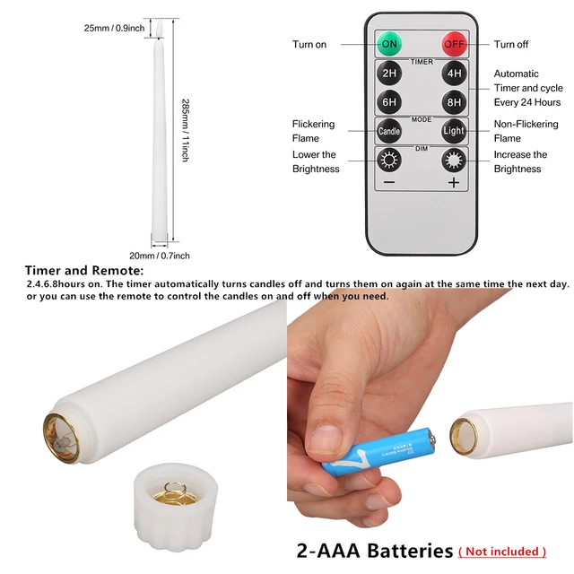 Bougies coniques scintillantes sans flamme, avec/sans télécommande, minuterie, variateur, chandeliers à piles pour noël et mariage 5