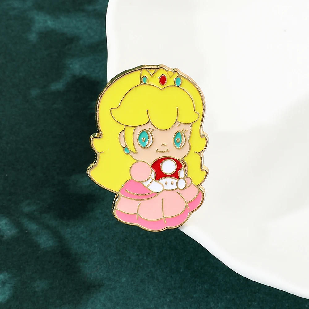 Anime Game Mario Bros Brooch Cartoon Figure Princess Peach