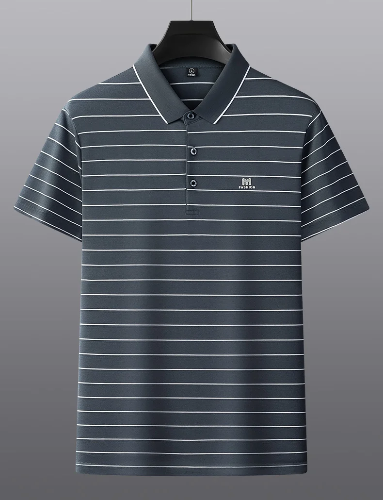 High-end fashion letter embroidery short-sleeved POLO shirt Men's casual T-shirt summer stripe business Paul shirt Men's wear 28 S5246ab45d7e04bcdaab2106d85b86aa1m