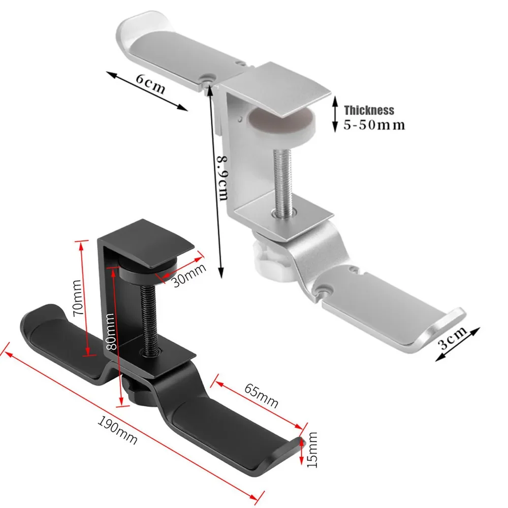 Headset Stand 2-Pack Under Desk Headphone Holder - Aluminum Alloy Hanger For Gaming Headsets & Accessories Desk Mount Headphone Holder Black