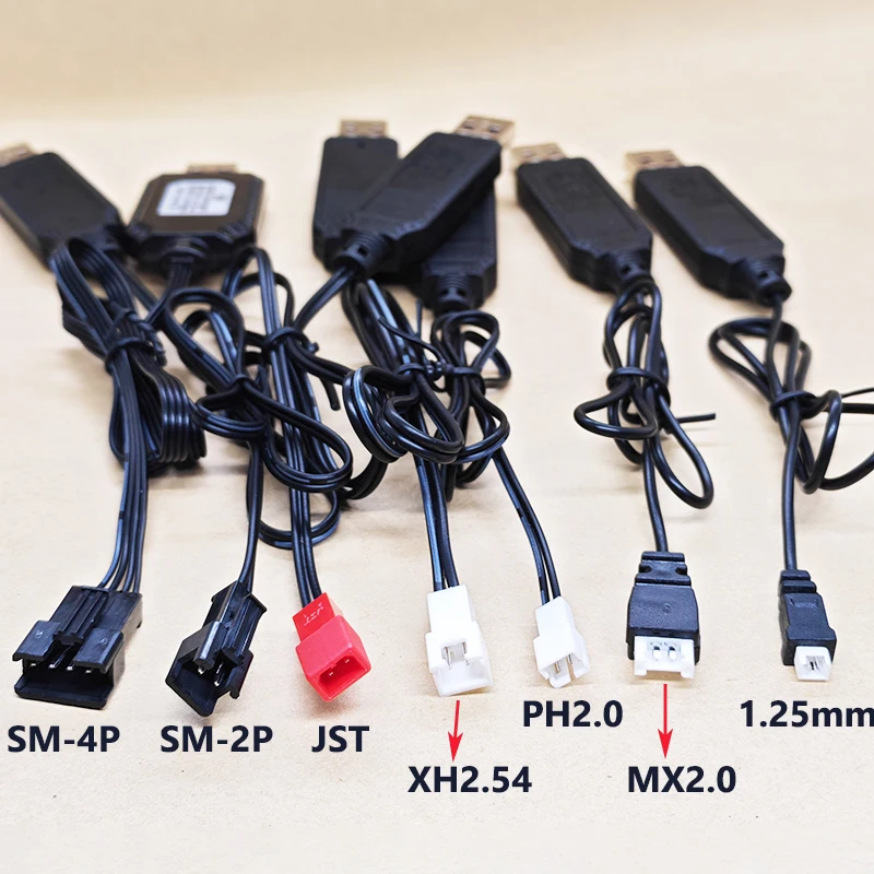 1/2PCS RC 장난감용 3.7V/7.4V USB 충전기 케이블 SM/JST/XH2.54 커넥터 리튬 이온 배터리 충전 코드 원격 제어 자동차용