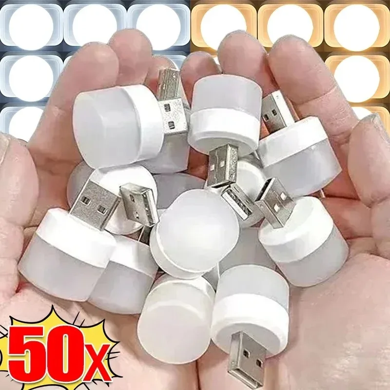 50/1PCS USB Night Light Mini LED Night Light USB Plug Lamp Power Bank Charging Book Lights Round Reading Eye Protection Lamp