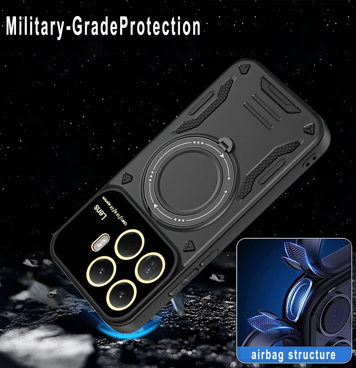 Magnetic Ring Armor Phone Case with Camera Protection and Back Cover