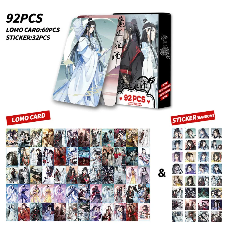 Grandmaster of Demonic Cultivation Laser Lomo Card MDZS Wei Wuxian Lan Wangji Mini Postcard Photo Cards Sticker 92Pcs/Set