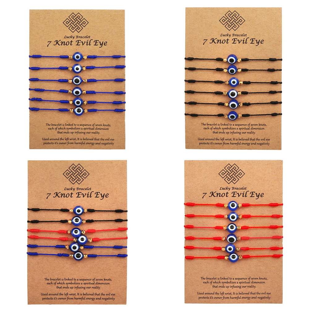 

6pcs/set Turkish Lucky Evil Eye Bracelets For Women Braiding Red Black Blue Rope 7 Knots Lucky Jewelry Love Friendship Bracelets