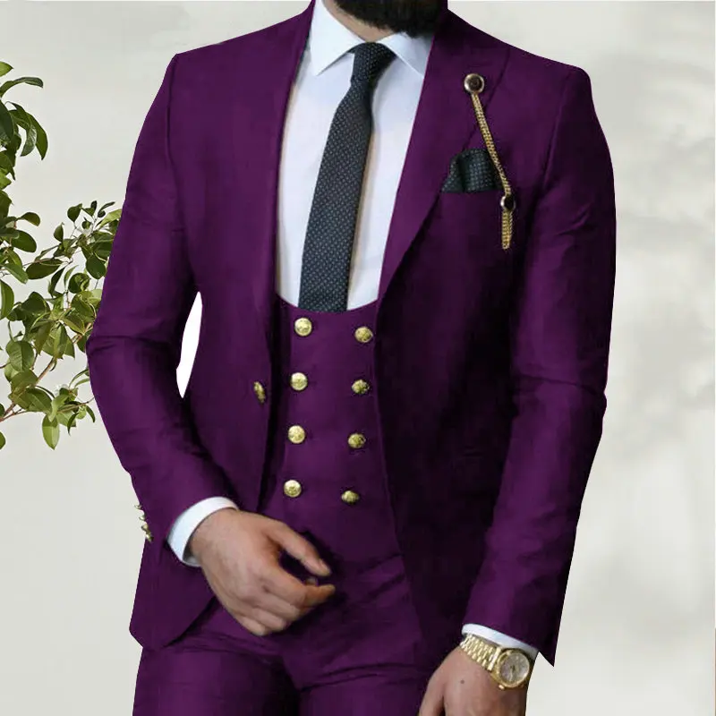 

2022 Costume Homme Italian Design Business Slim Fit 3 Pieces Purple Men's Suits Groom Prom Tuxedos Groomsmen Blazer For Wedding