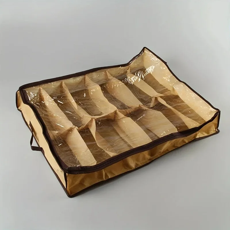 12-Compartment Transparent Shoe Storage Bag - Dustproof and Moisture-Resistant, Hand-Washable, Under-Bed Organizer with Handles
