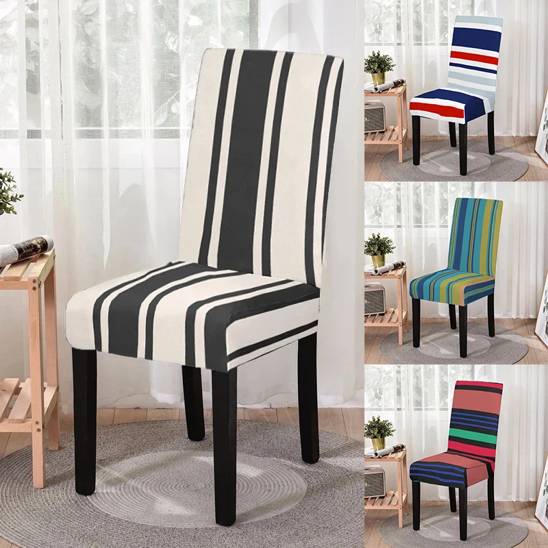 ElasticStripedDiningChairCoverSpandexChairsSlipcoverSeatCovers