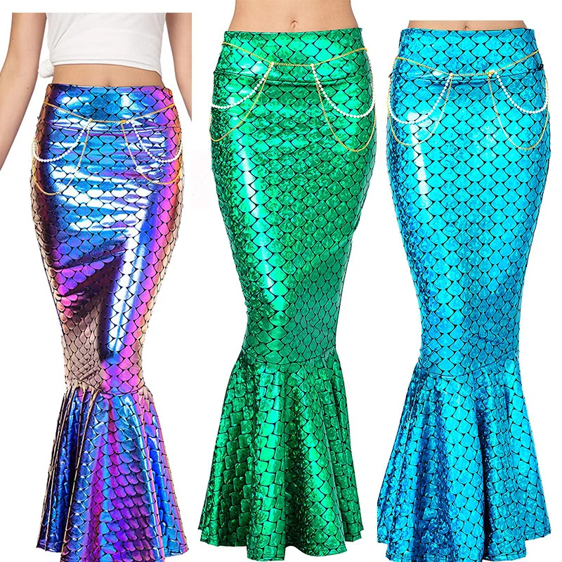 

Women's Skirt Mermaid Cosplay Costumes Fish Scale Print High Waist Trumpet Fishtail Skirts Halloween Role Play Theme Party Dress