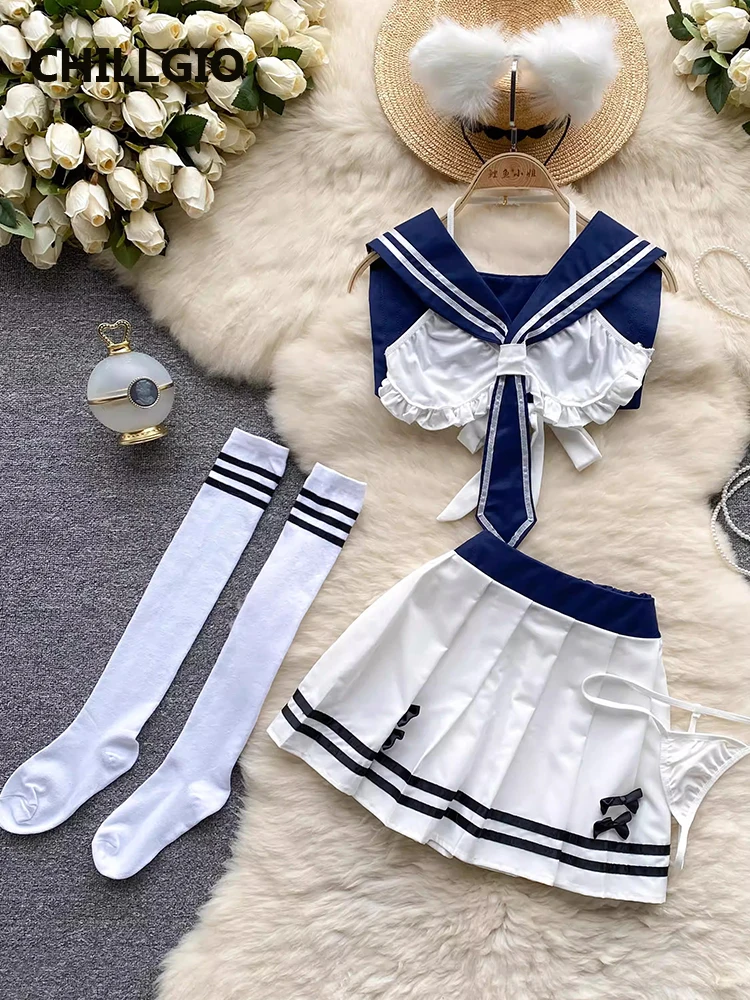 

CHILLGIO женский сексуальный Hotsweet JK Форма юбка костюмы модный Косплей Костюм Пижама наряд летние эротические плиссированные мини юбки комплект
