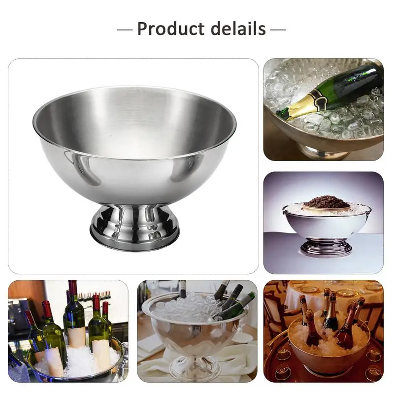Stainless Steel Ice Bucket Metal Beer Barrel Champagne Wine Large Ice Bucket Large Cream Bowl Salad Dessert Serving Tools