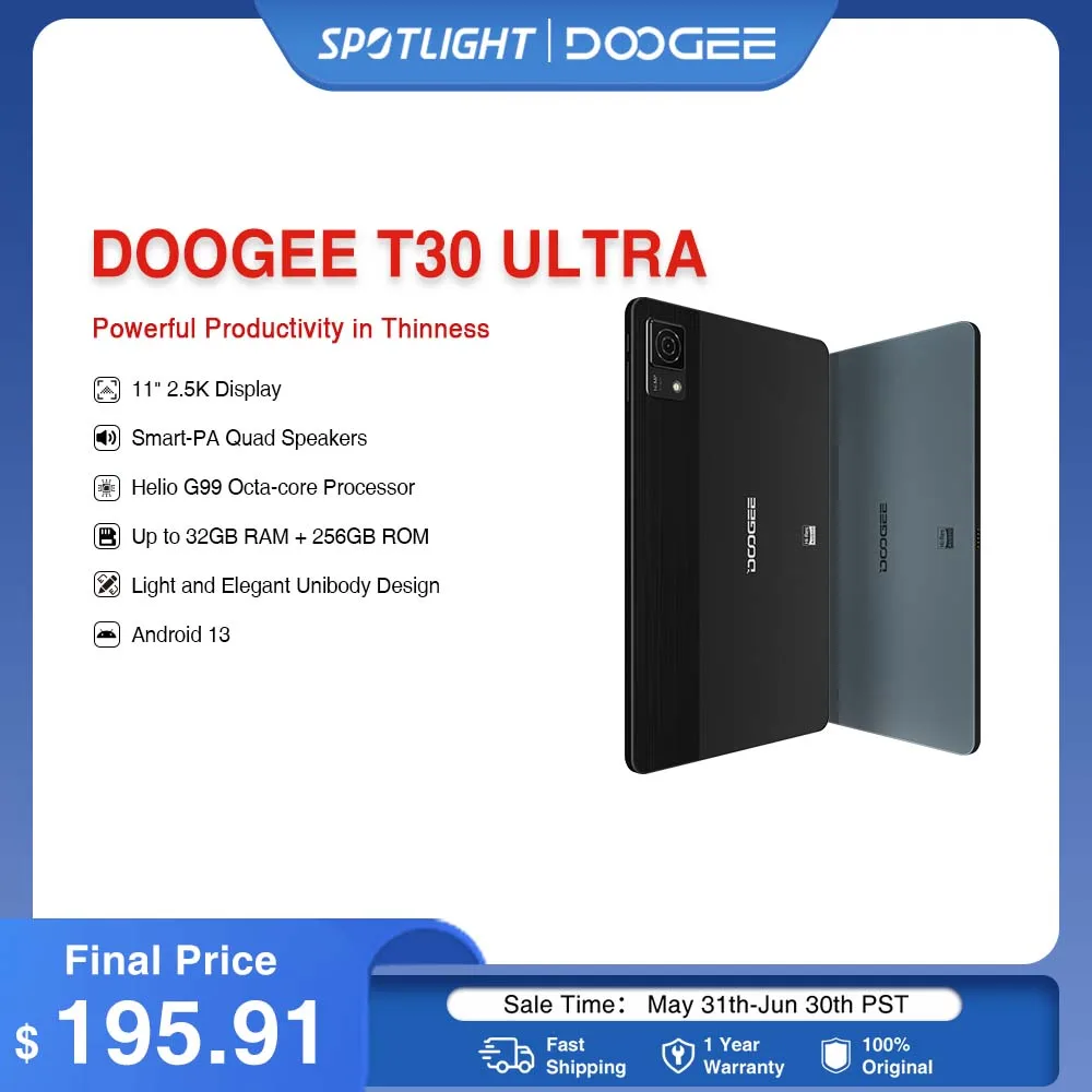 Планшет DOOGEE T30 Ultra на Android 13, восемь ядер, экран 11 дюймов, 12 Гб + 256 ГБ
