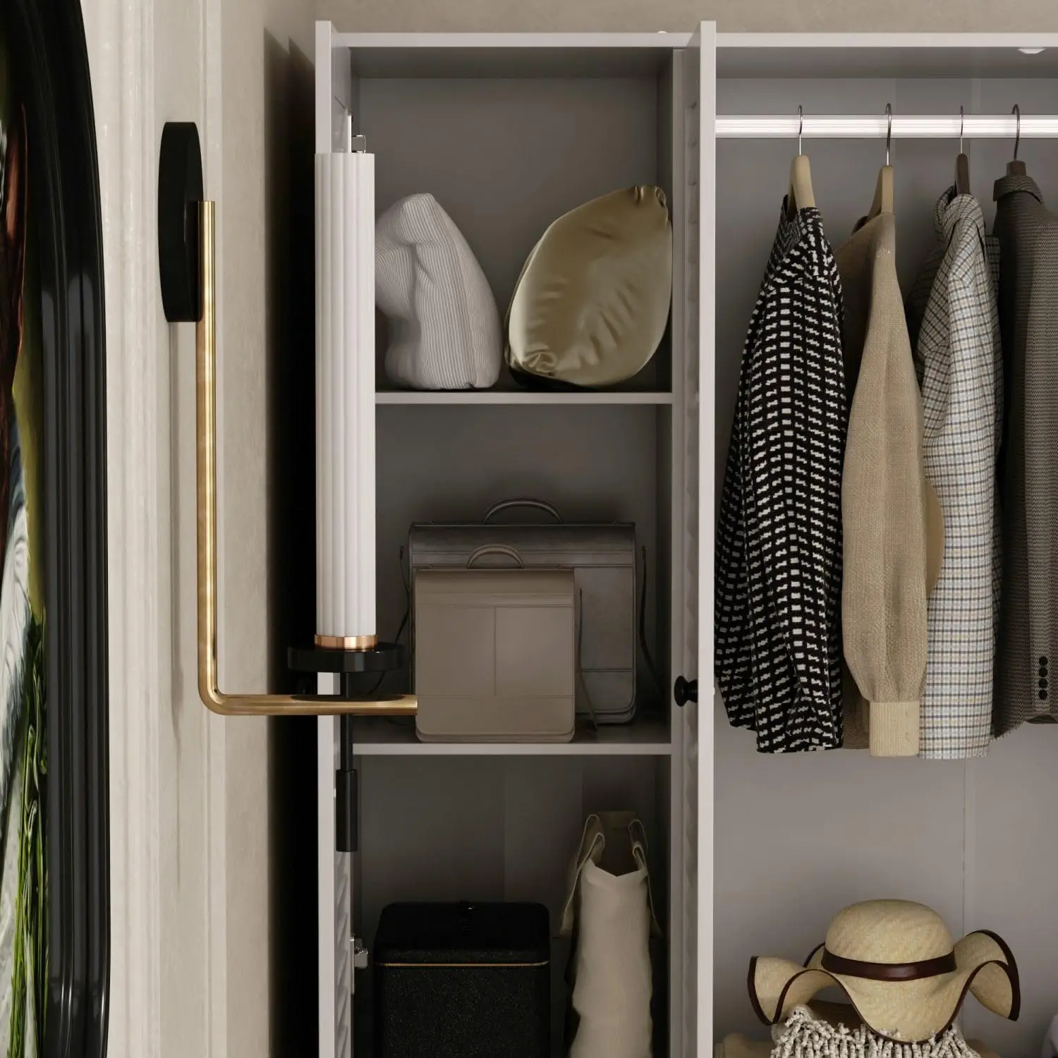 4-Shutter White Armoire w/Shelves & Drawers, 2 Hanging Rods - 59"W x 19"D x 70.9"H Bedroom Wardrobe