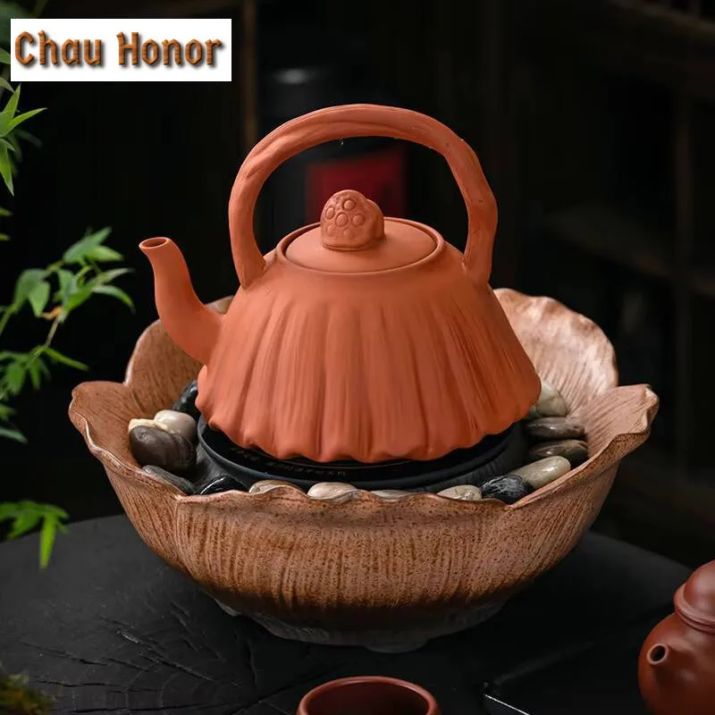 Red Clay Pottery Chinese Boiling Teapot Sand-coated Boiling Water Garden Pear Sand-coated Vermillion Mud Outdoor Charcoal Kettle