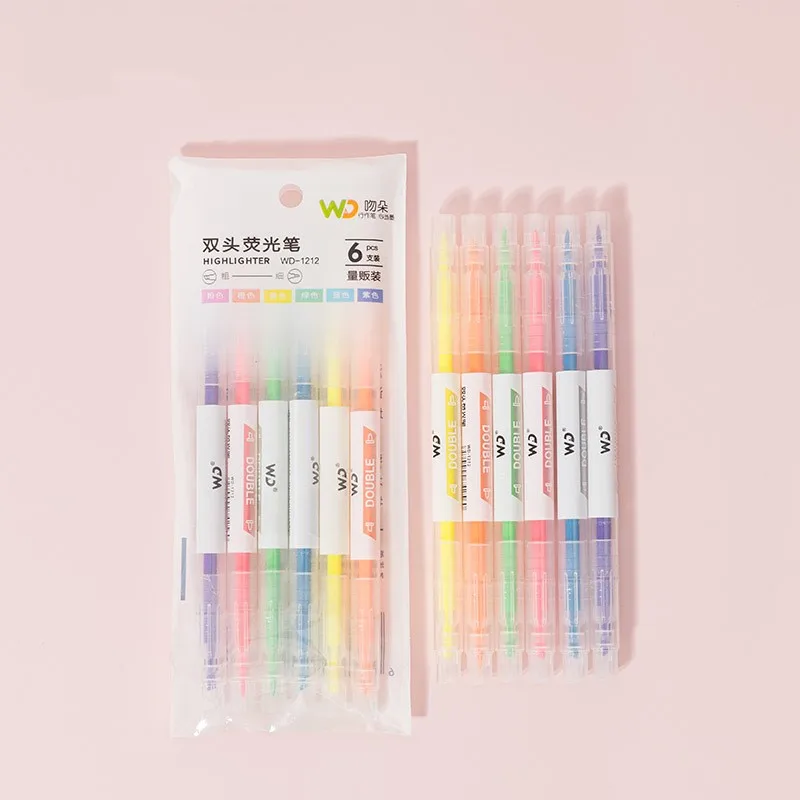 

6pcs Double Headed Highlighter Pen Set Fluorescent Markers Highlighters Pens Art Marker Japanese Cute Kawaii Stationery