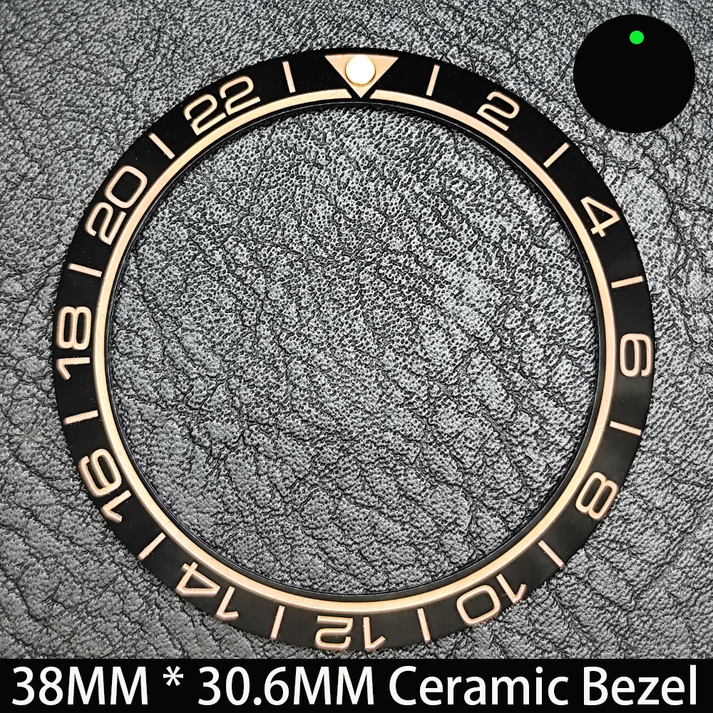 Elegant Blue Luminous Bezel GMT and Diving Watch Insert, Sloping 38mm x 30.6mm Ceramic/Aluminum