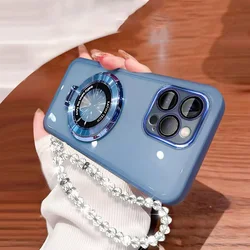 Soft Transparent Magnetic Holder Chain Case with Lanyard Stand Cover for OPPO A78 4G (Blue)