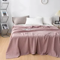 Summer Waffle Plaid Cotton Bed Blanket Throw Thin Quilt Knitted Bedspread Home Hotel Coverlets Green Pink Throw Blankets 5