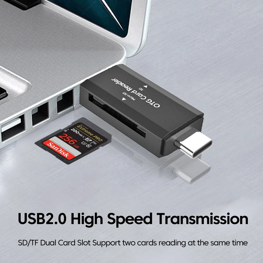 2-in-1 USB 2.0 카드 판독기 읽기 Mirco SD TF 메모리 카드 USB2.0 PC 노트북 액세서리 용 고속 카드 판독기 어댑터