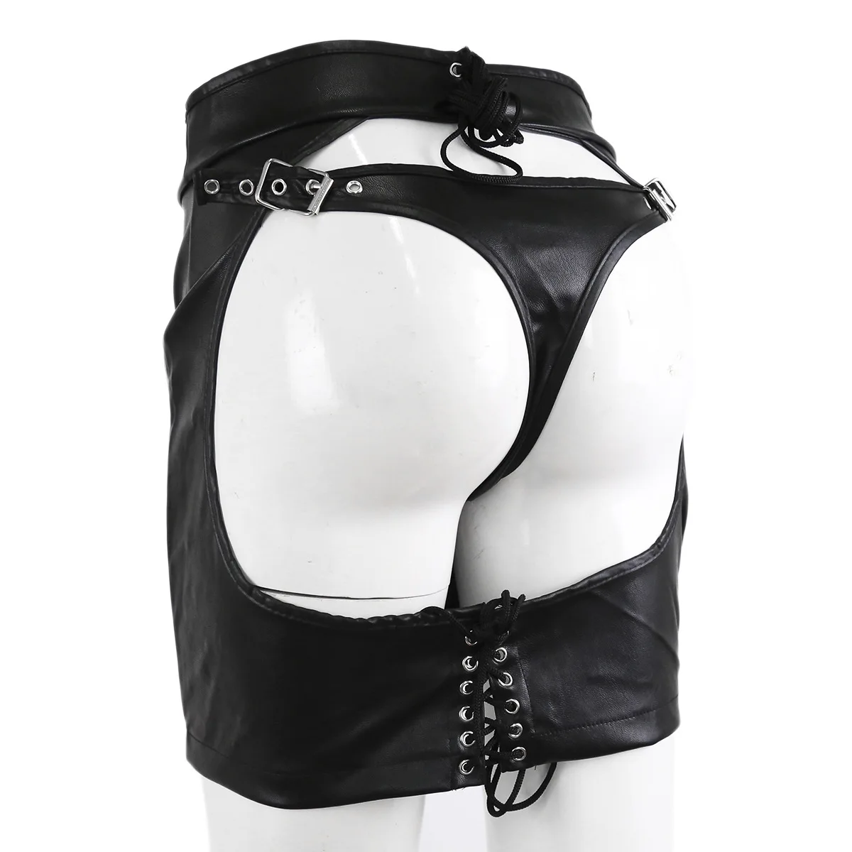 Sexy underwear, leather skirt, imitation leather pants, hip-opening shorts, nightclub black couples flirting dress
