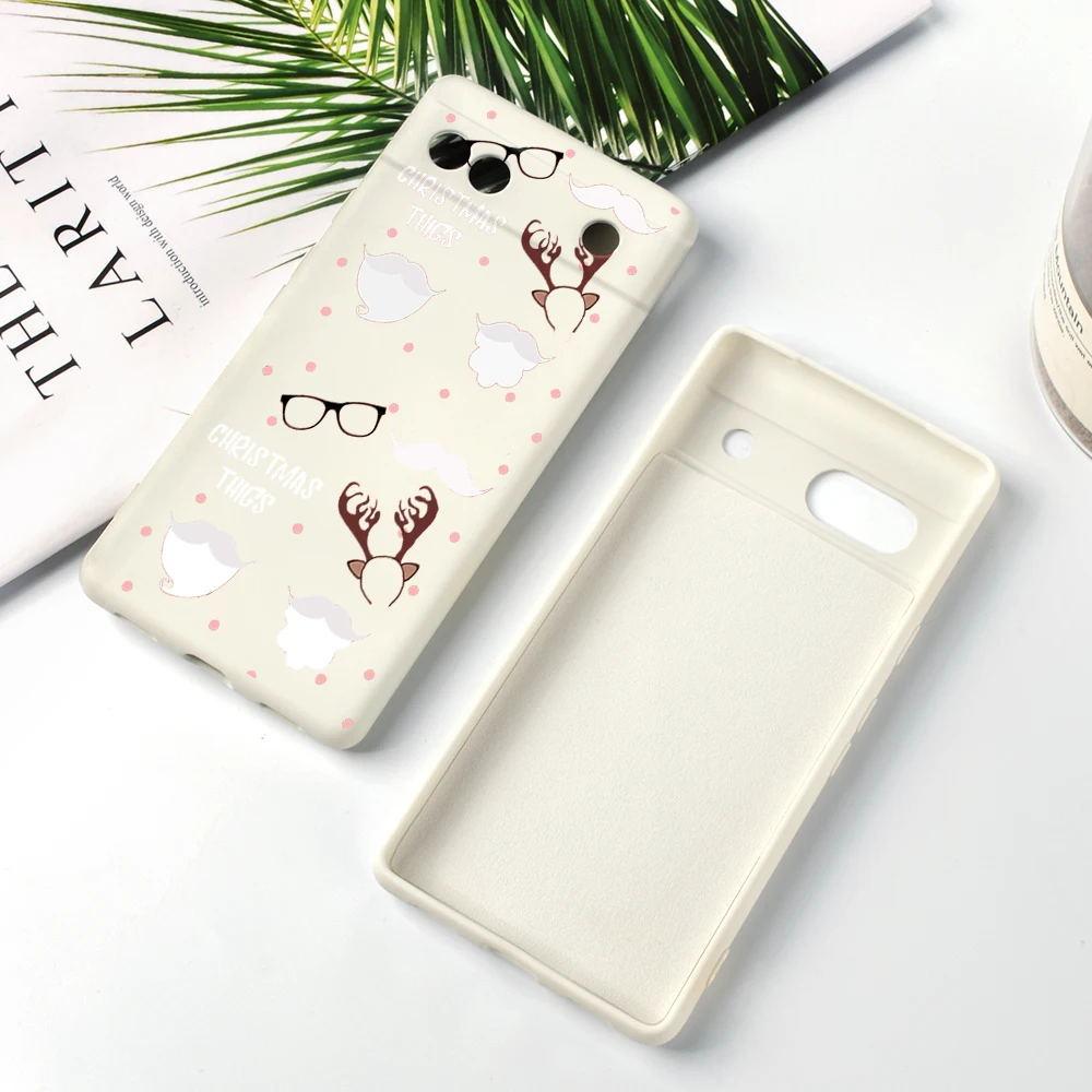 

Cute Christmas Phone Case for Google Pixel 7a 8 8pro 7Pro 7 6a 6 6Pro Luxury Soft White Liquid Silicone Bumper Coque Capa