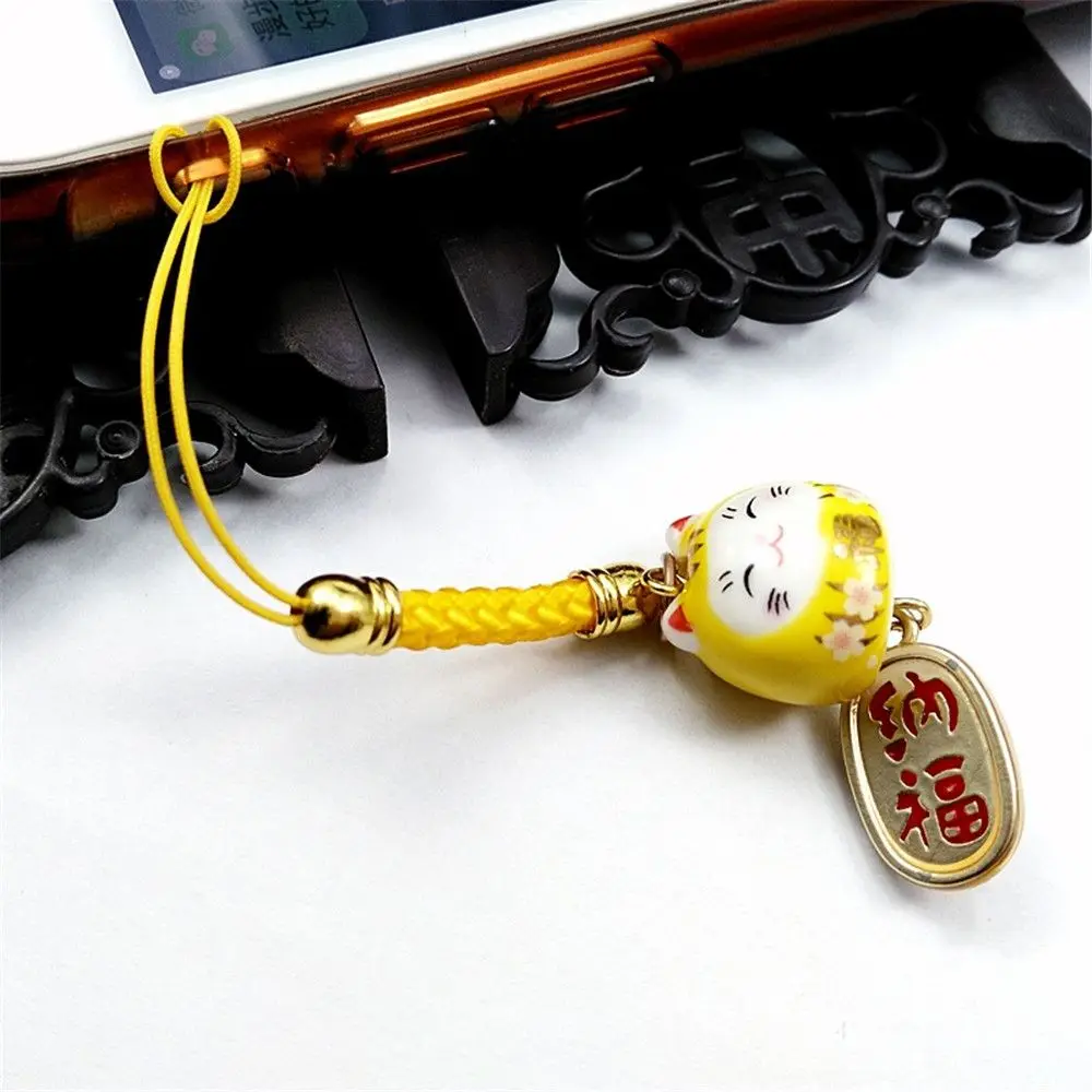 Fashion Lucky Cat Phone Straps High Quality Ceramics Bag  Accessories Phone Key Strap Hanging Rope Decor Keychain