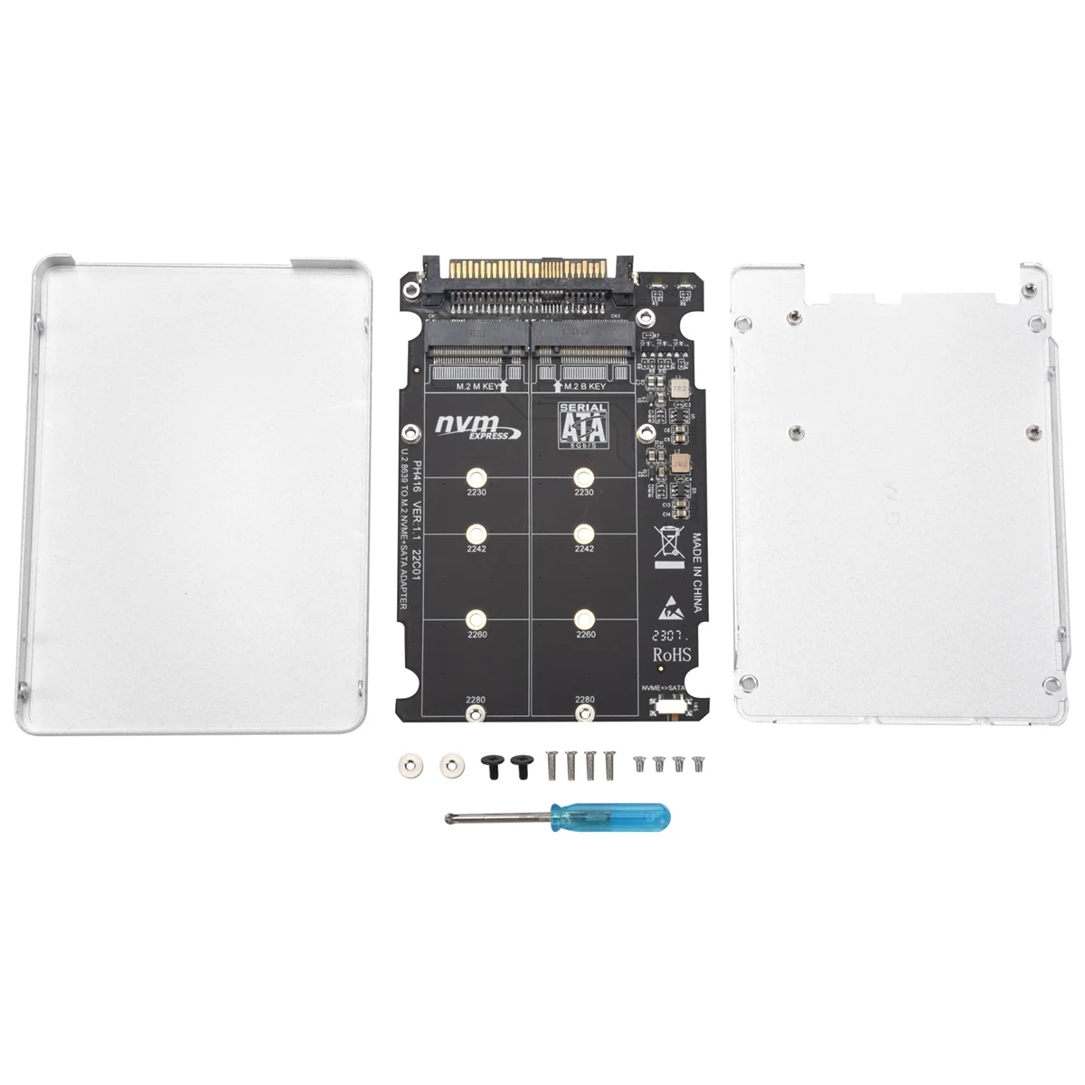 

M.2 SSD to U.2 Adapter 2in1 M.2 NVMe and SATA-Bus NGFF SSD to PCI-E U.2 SFF-8639 Adapter PCIe M2 Converter,with Shell